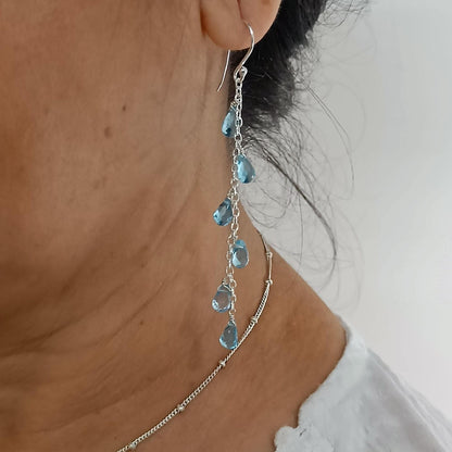 Blue Topaz Earrings, 925 Sterling Silver Dangle Earrings, Natural Topaz Tear Drops Gemstone Boho Jewelry, December Birthstone, Gift for Her