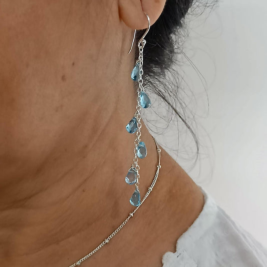 Blue Topaz Earrings, 925 Sterling Silver Dangle Earrings, Natural Topaz Tear Drops Gemstone Boho Jewelry, December Birthstone, Gift for Her