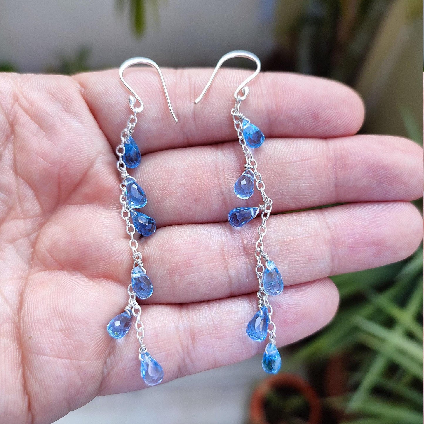 Blue Topaz Earrings, 925 Sterling Silver Dangle Earrings, Natural Topaz Tear Drops Gemstone Boho Jewelry, December Birthstone, Gift for Her