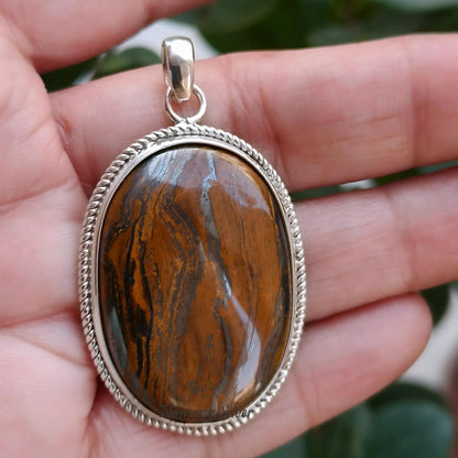 Pendant Tigers Eye, 925 Sterling Silver Locket, Natural Tiger's Eye Oval Gemstone Handmade Boho Jewelry, Unique Birthstone Gift for Her, Him