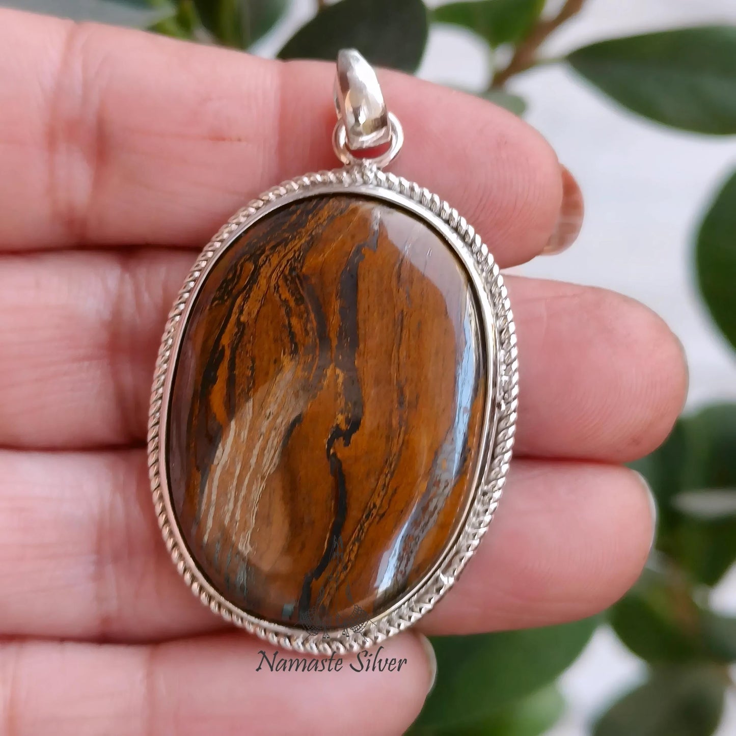 Pendant Tigers Eye, 925 Sterling Silver Locket, Natural Tiger's Eye Oval Gemstone Handmade Boho Jewelry, Unique Birthstone Gift for Her, Him