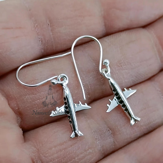 Airplane Earrings, 925 Sterling Silver Handmade Dangle Earrings, Flight Attendant & Pilot Gift, Travel Gift For Her, Unique Aviation Jewelry