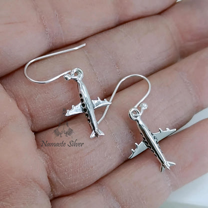 Airplane Earrings, 925 Sterling Silver Handmade Dangle Earrings, Flight Attendant & Pilot Gift, Travel Gift For Her, Unique Aviation Jewelry