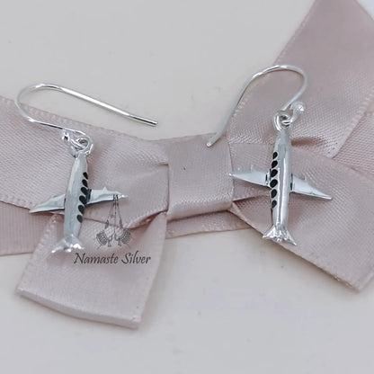 Airplane Earrings, 925 Sterling Silver Handmade Dangle Earrings, Flight Attendant & Pilot Gift, Travel Gift For Her, Unique Aviation Jewelry