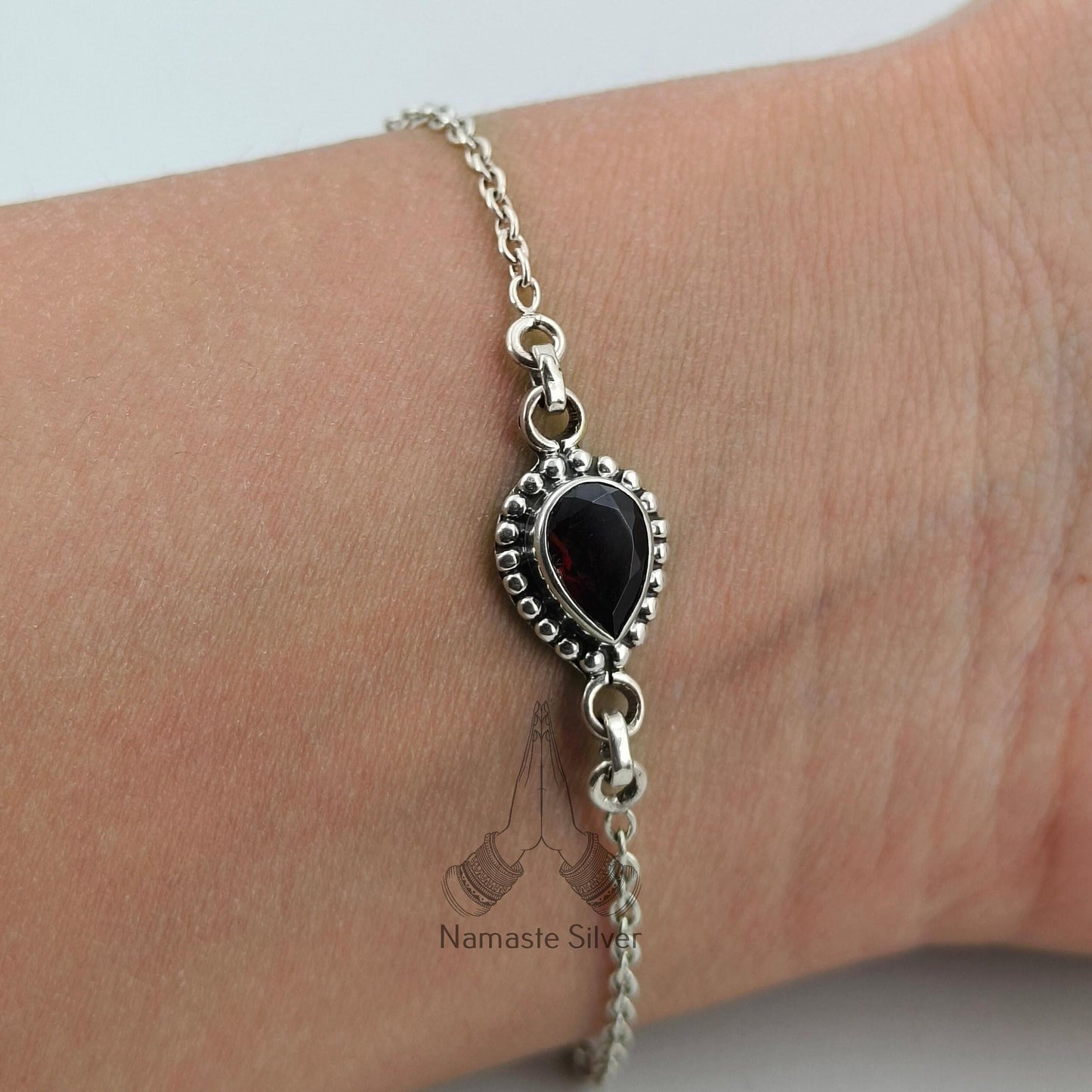 Garnet Bracelet, 925 Sterling Silver Bracelet, Natural Garnet Pear shape Gemstone Handmade Jewelry, January Birthstone, Unique Gift For Her