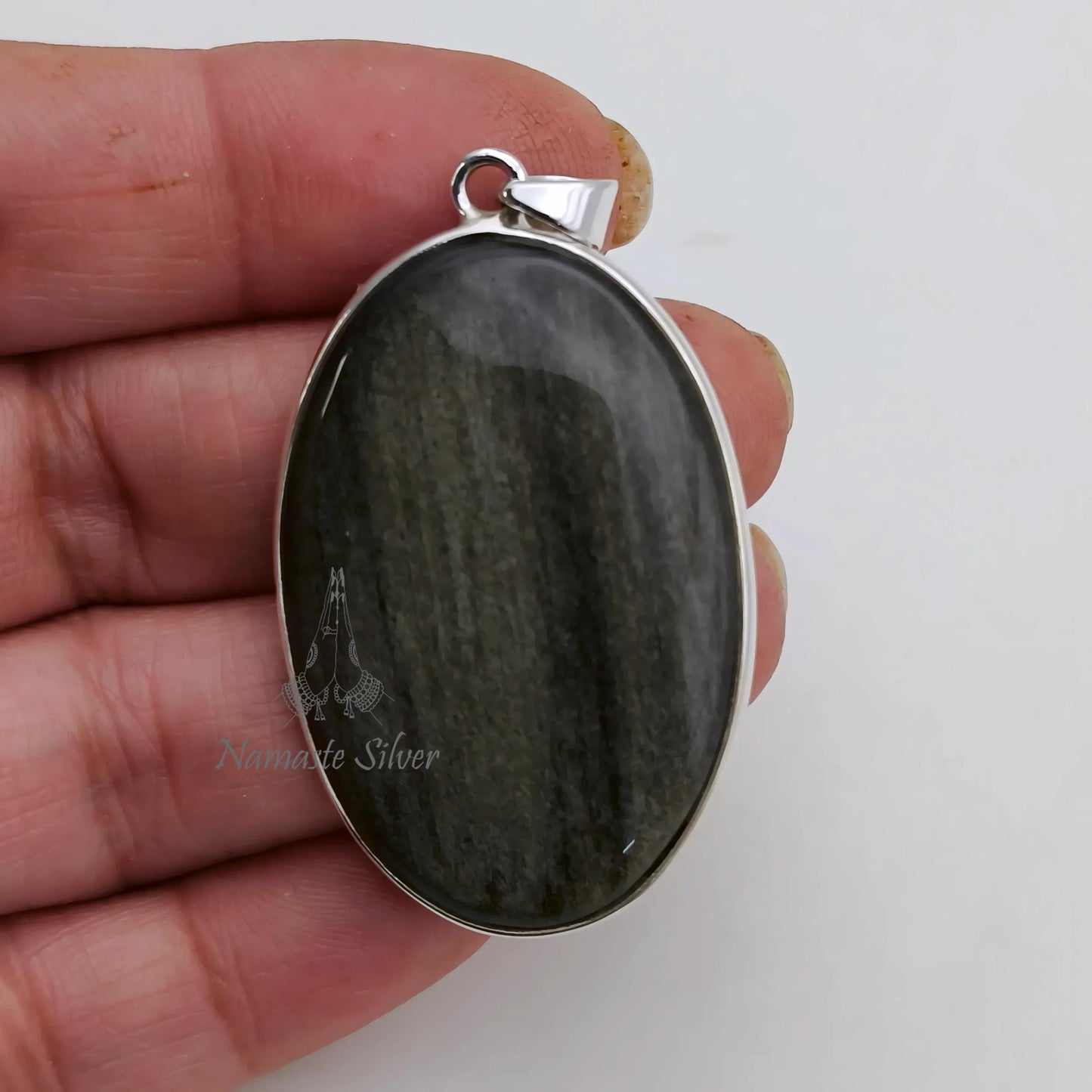 Gold Sheen Obsidian Pendant, 925 Sterling Silver Handmade Locket, Natural Gold Sheen Obsidian Oval Gemstone Jewelry, Unique Gift for Her