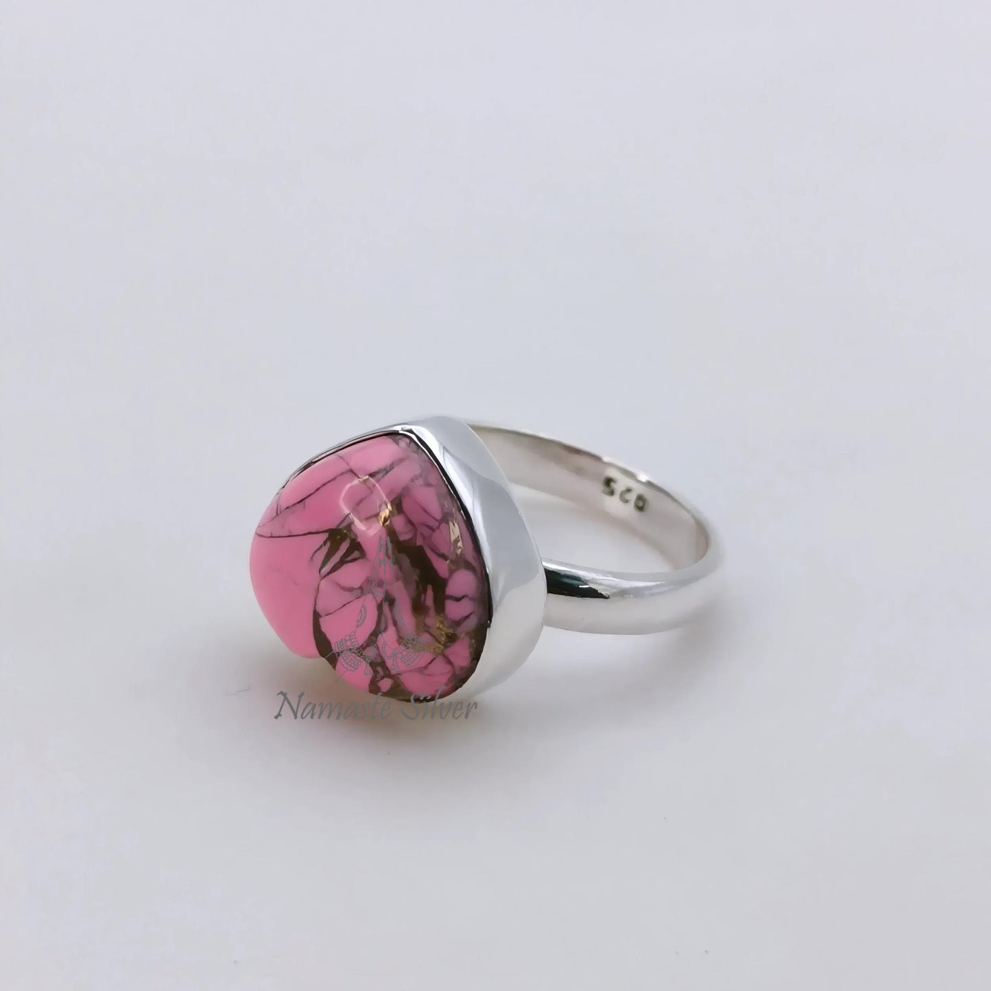 Pink Turquoise Ring, 925 Sterling Silver Promise Ring, Natural Pink Copper Turquoise Heart Shape Handmade Jewelry, Birthstone Gift For Her