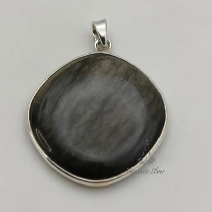 Gold Sheen Obsidian Pendant, 925 Sterling Silver Handmade Locket, Natural Gold Sheen Obsidian Cushion Gemstone Jewelry, Unique Gift for Her