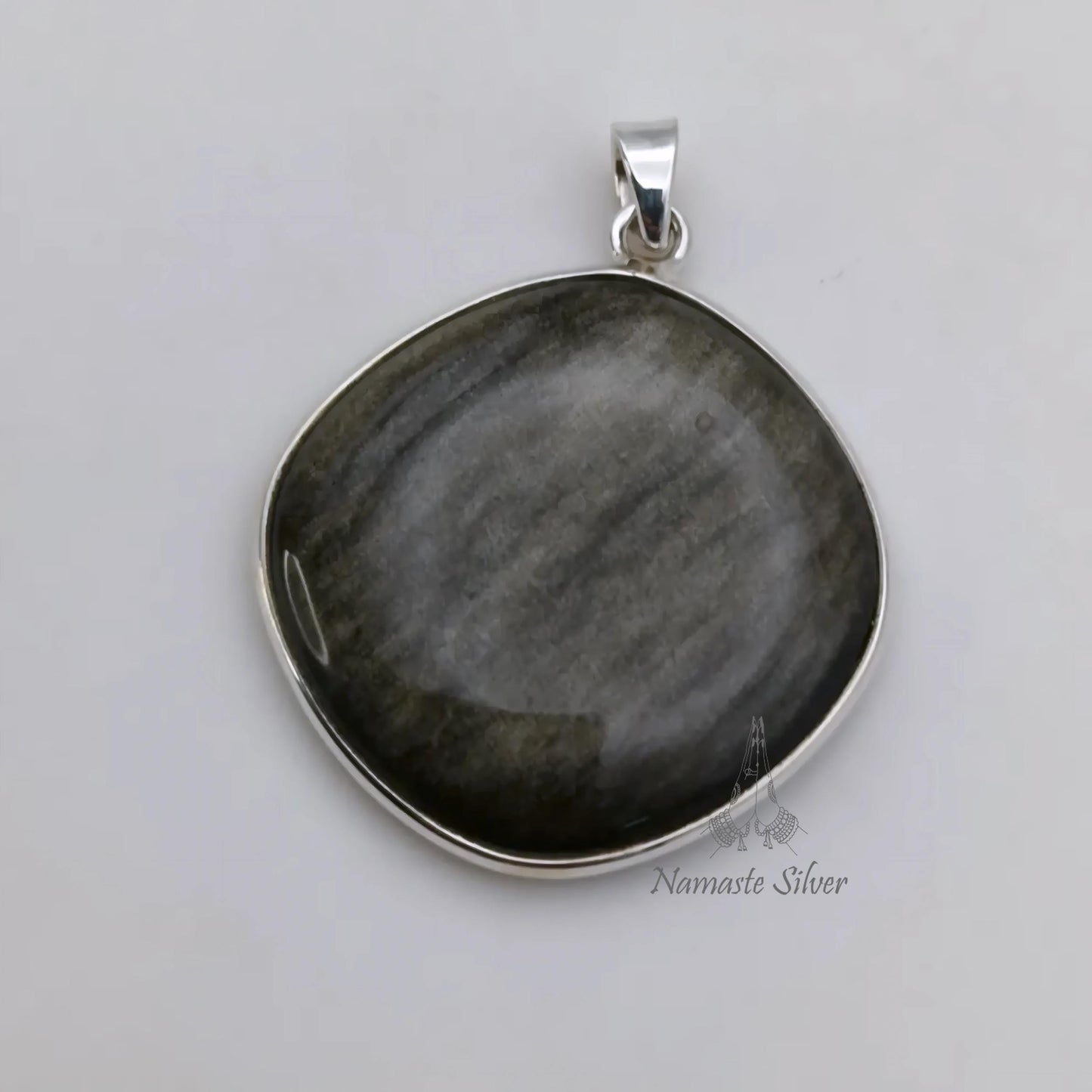 Gold Sheen Obsidian Pendant, 925 Sterling Silver Handmade Locket, Natural Gold Sheen Obsidian Cushion Gemstone Jewelry, Unique Gift for Her