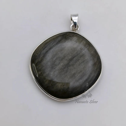 Gold Sheen Obsidian Pendant, 925 Sterling Silver Handmade Locket, Natural Gold Sheen Obsidian Cushion Gemstone Jewelry, Unique Gift for Her