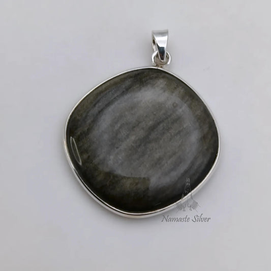 Gold Sheen Obsidian Pendant, 925 Sterling Silver Handmade Locket, Natural Gold Sheen Obsidian Cushion Gemstone Jewelry, Unique Gift for Her