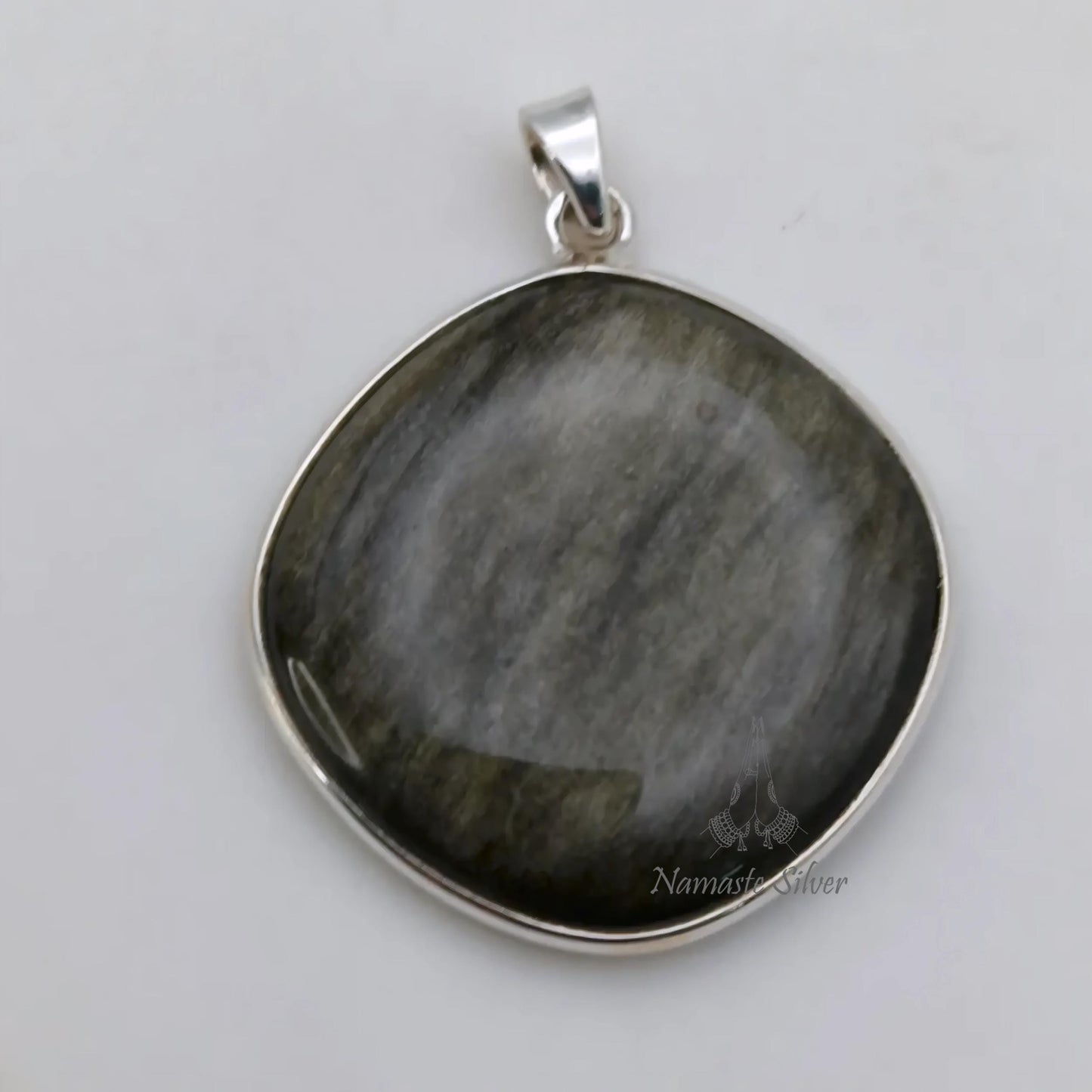 Gold Sheen Obsidian Pendant, 925 Sterling Silver Handmade Locket, Natural Gold Sheen Obsidian Cushion Gemstone Jewelry, Unique Gift for Her