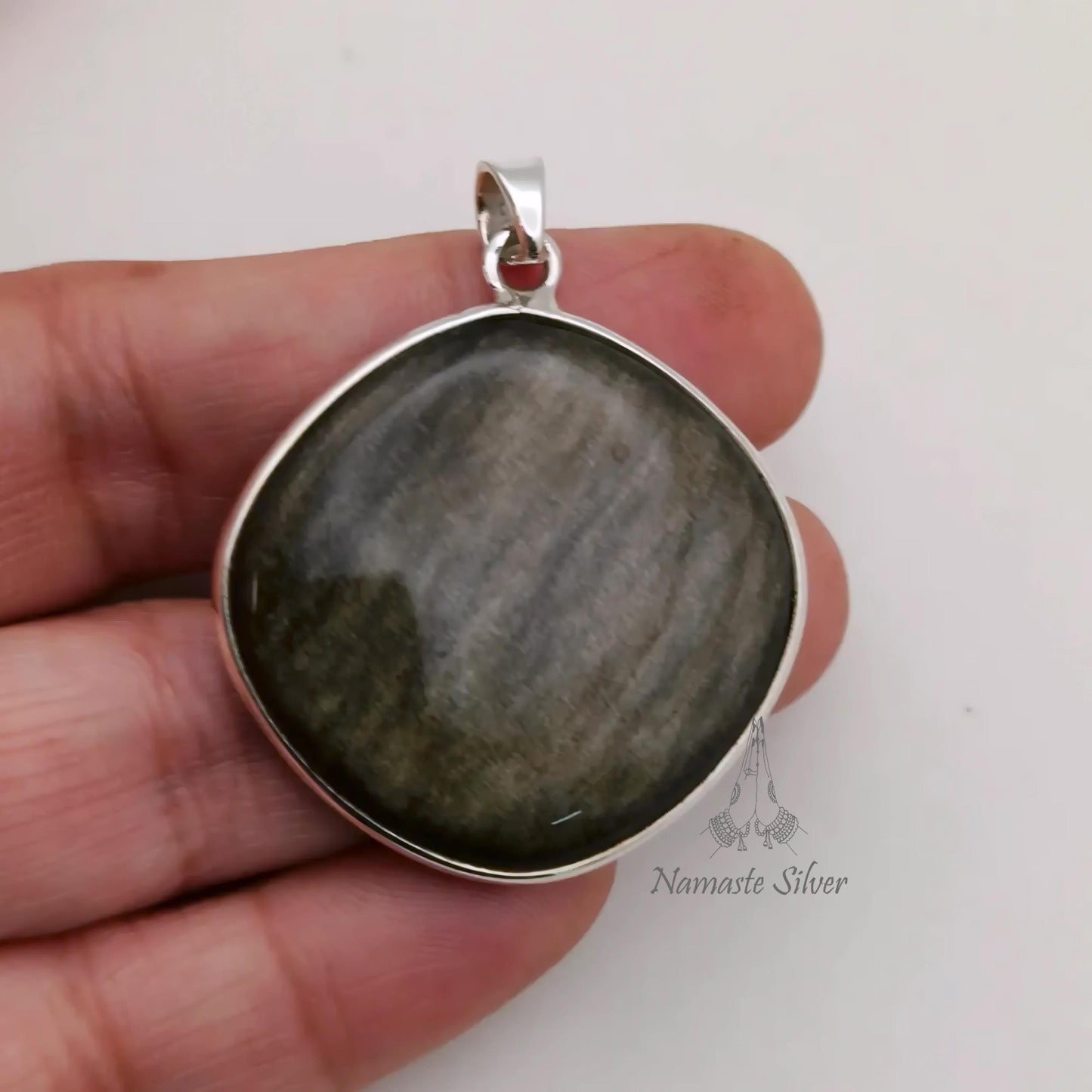Gold Sheen Obsidian Pendant, 925 Sterling Silver Handmade Locket, Natural Gold Sheen Obsidian Cushion Gemstone Jewelry, Unique Gift for Her