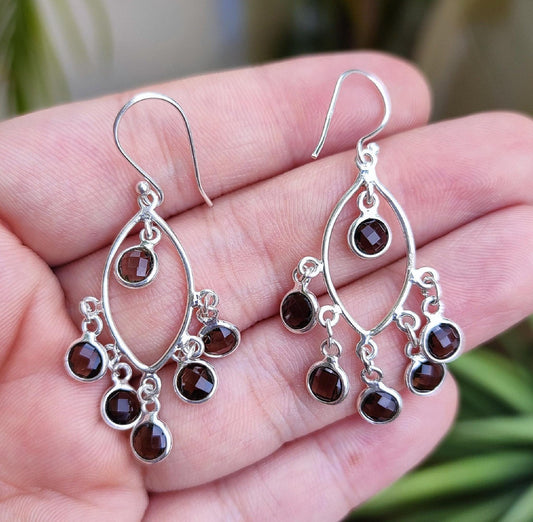 Smoky Quartz Earrings, 925 Sterling Silver Handmade Dangle Earrings, Natural Smoky Quartz Round Briolette Gemstone Jewelry, Gift for Her