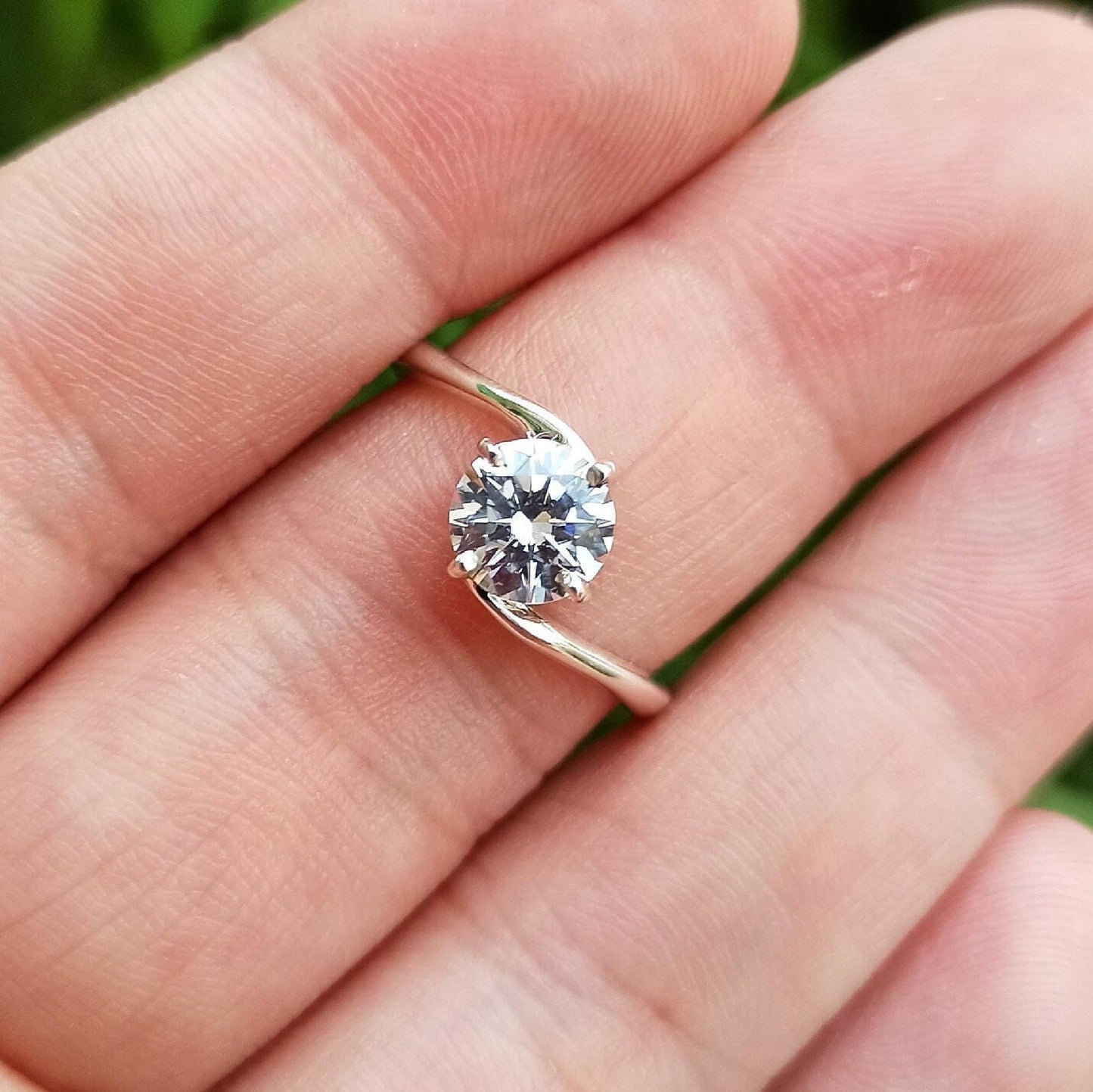 Cubic Zirconia Ring, 925 Sterling Silver Promise Solitaire Ring for Women, 4 Carat CZ Round Handmade Jewelry, Proposal Gift for Her Birthday