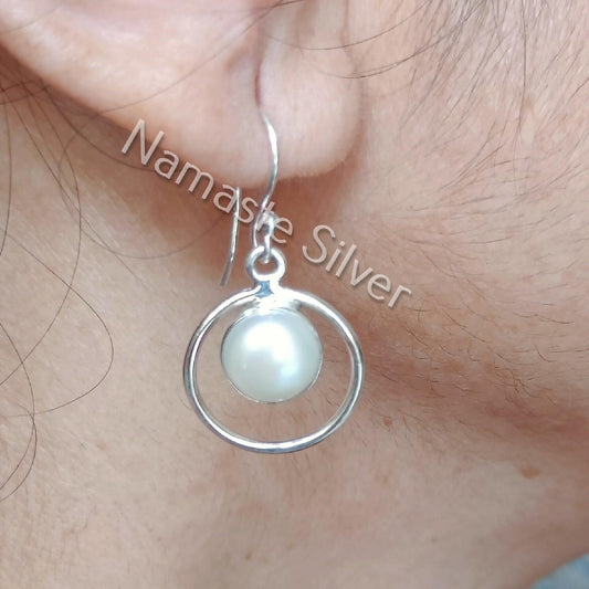 Pearl Earrings, 925 Sterling Silver Dangle Earrings, Freshwater Pearl Handmade Boho Jewelry, June Birthstone, Unique Dainty Gift For Her