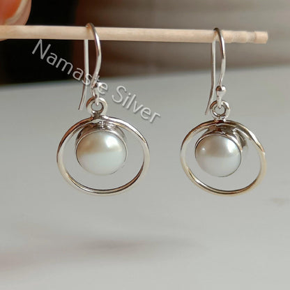 Pearl Earrings, 925 Sterling Silver Dangle Earrings, Freshwater Pearl Handmade Boho Jewelry, June Birthstone, Unique Dainty Gift For Her