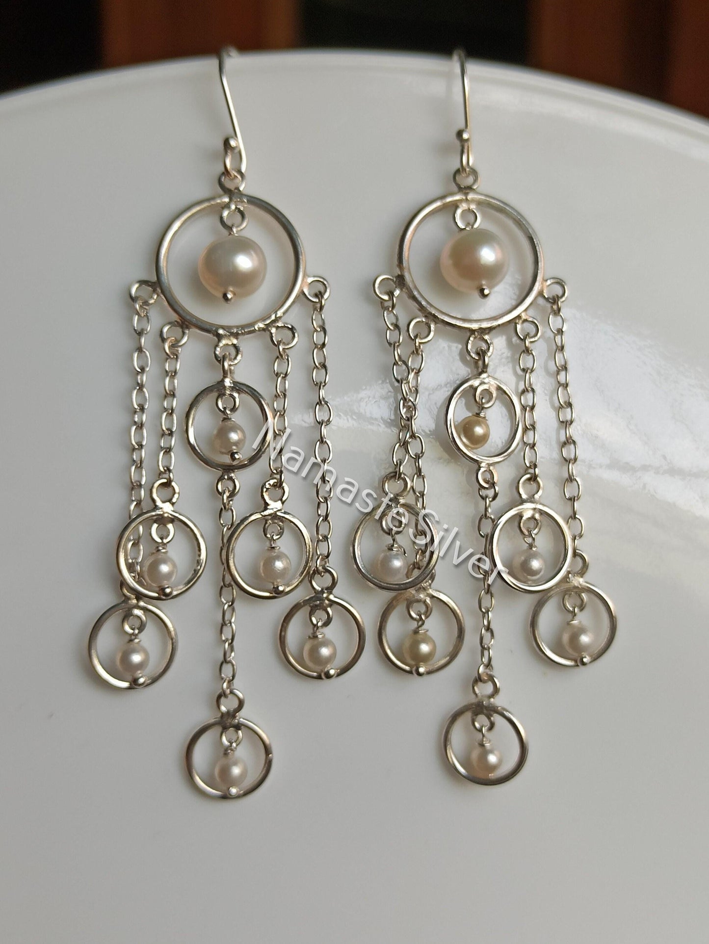 Pearl Earrings, 925 Sterling Silver Dangle Drop Handmade Boho Jewelry, Freshwater Pearl Chandelier Earrings, June Birthstone, Gift For Her