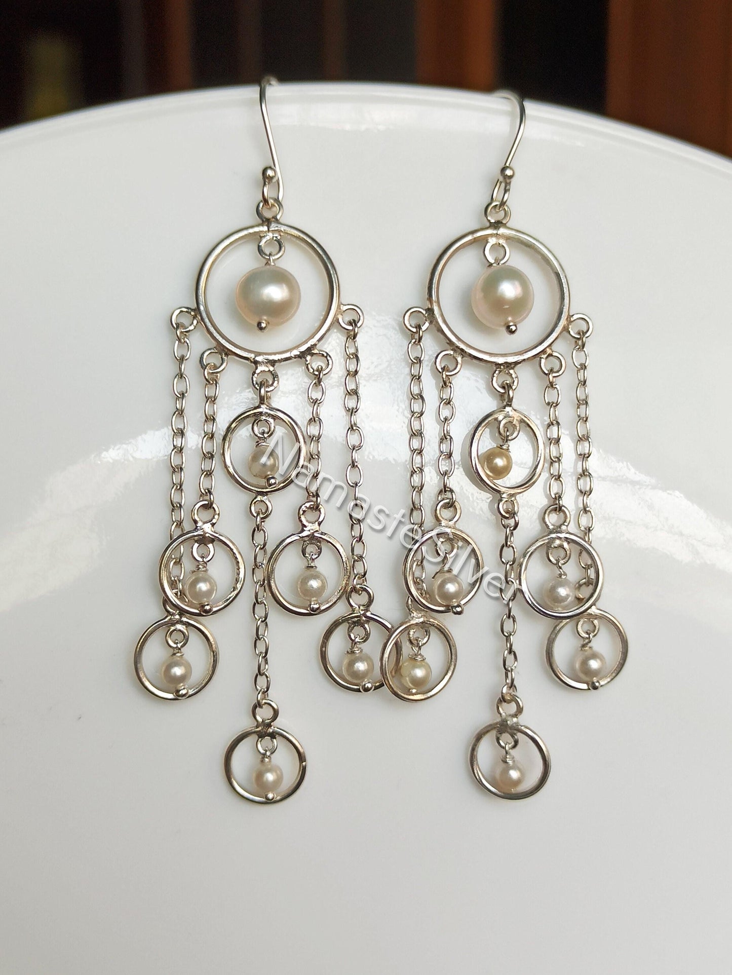 Pearl Earrings, 925 Sterling Silver Dangle Drop Handmade Boho Jewelry, Freshwater Pearl Chandelier Earrings, June Birthstone, Gift For Her