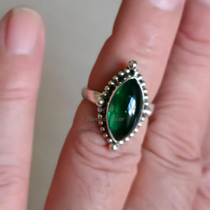 Nano Emerald Ring, 925 Sterling Silver Statement Promise Ring, Green Nano Emerald Marquise Gemstone Handmade Jewelry, Elegant Gift For Her