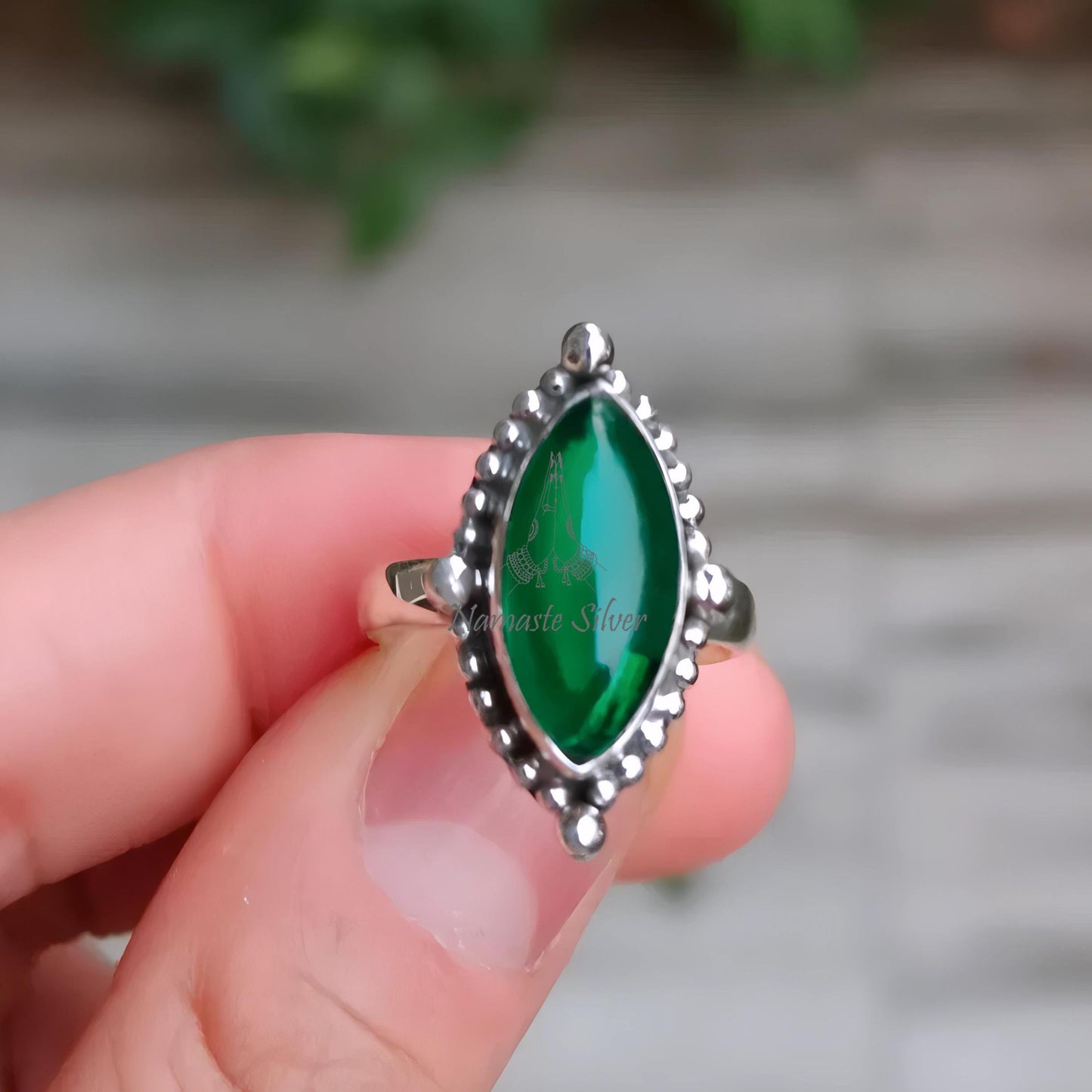 Nano Emerald Ring, 925 Sterling Silver Statement Promise Ring, Green Nano Emerald Marquise Gemstone Handmade Jewelry, Elegant Gift For Her