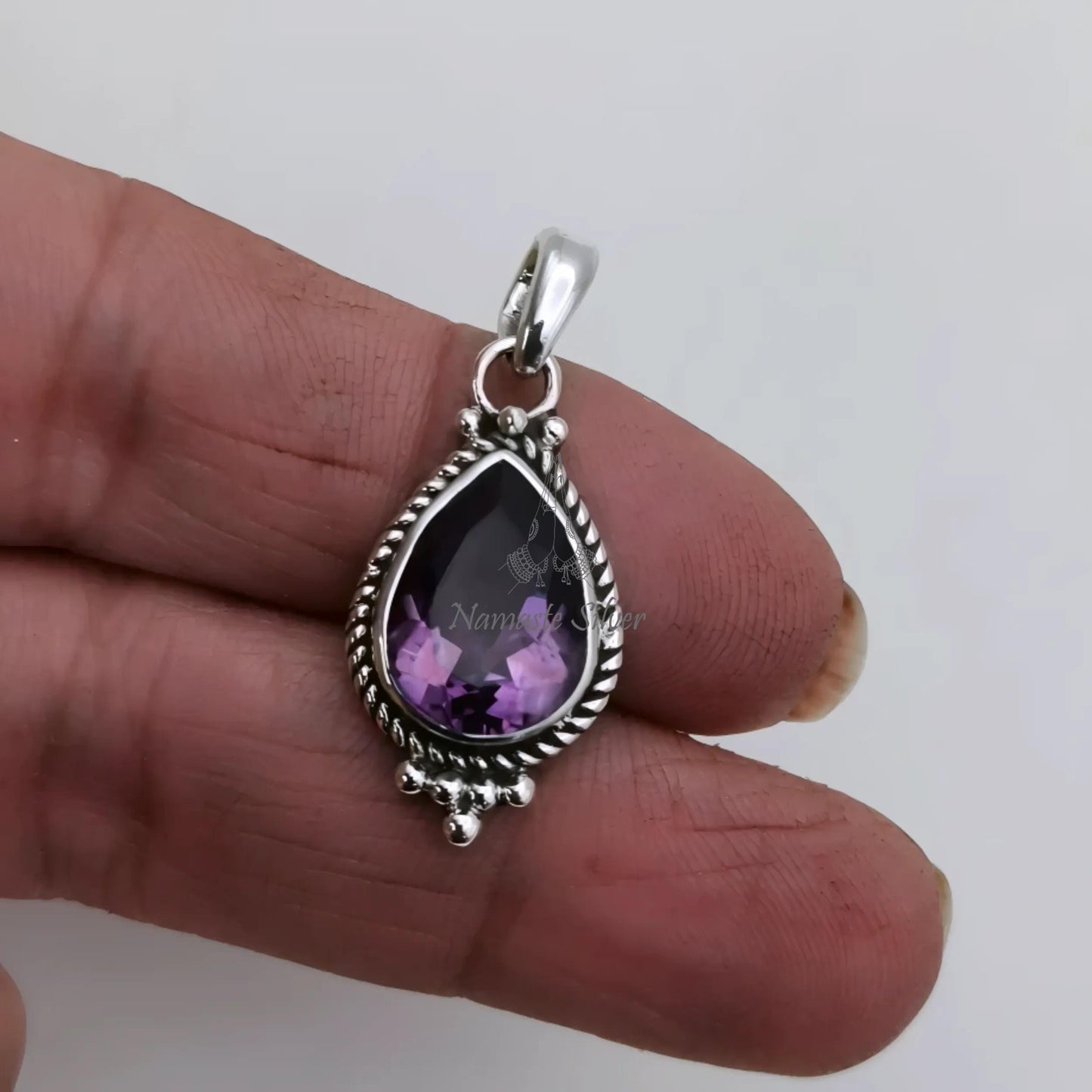 Amethyst Pendant, 925 Sterling Silver Locket for Necklace, Natural Purple Amethyst Pear Shape Gemstone Handmade Jewelry, February Birthstone
