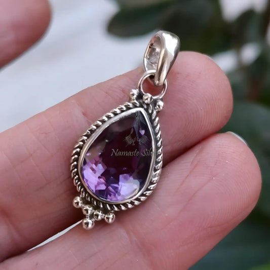 Amethyst Pendant, 925 Sterling Silver Locket for Necklace, Natural Purple Amethyst Pear Shape Gemstone Handmade Jewelry, February Birthstone