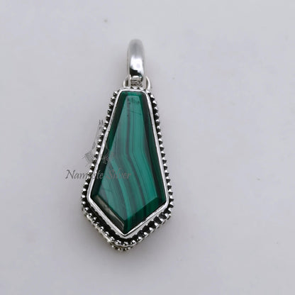 Malachite Coffin Pendant, 925 Sterling Silver Locket, Natural Green Malachite Coffin Gemstone Necklace Gothic Handmade Jewelry, Gift for Her