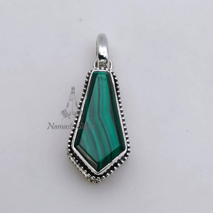 Malachite Coffin Pendant, 925 Sterling Silver Locket, Natural Green Malachite Coffin Gemstone Necklace Gothic Handmade Jewelry, Gift for Her