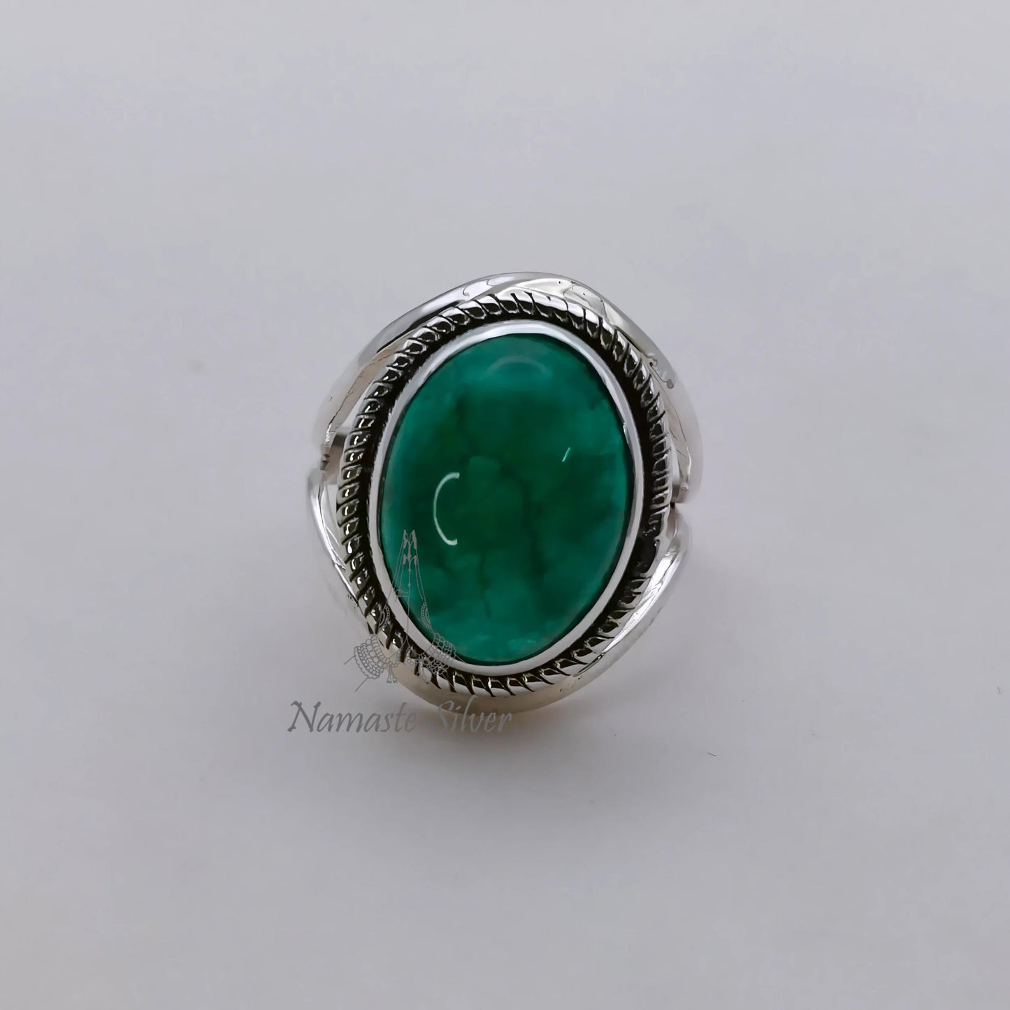 Green Jade Ring, 925 Sterling Silver Statement Promise Ring, Natural Jade Oval Gemstone Handmade Jewelry, March Birthstone, Gift for Her