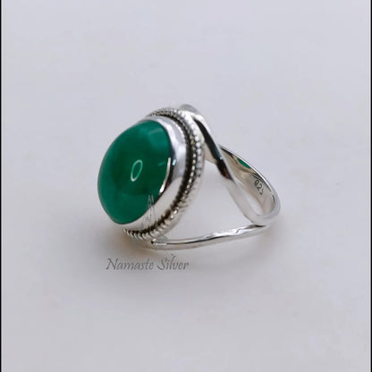 Green Jade Ring, 925 Sterling Silver Statement Promise Ring, Natural Jade Oval Gemstone Handmade Jewelry, March Birthstone, Gift for Her