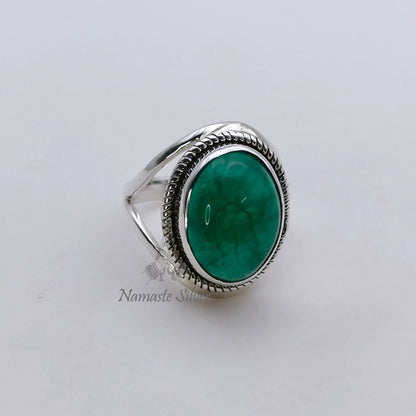 Green Jade Ring, 925 Sterling Silver Statement Promise Ring, Natural Jade Oval Gemstone Handmade Jewelry, March Birthstone, Gift for Her