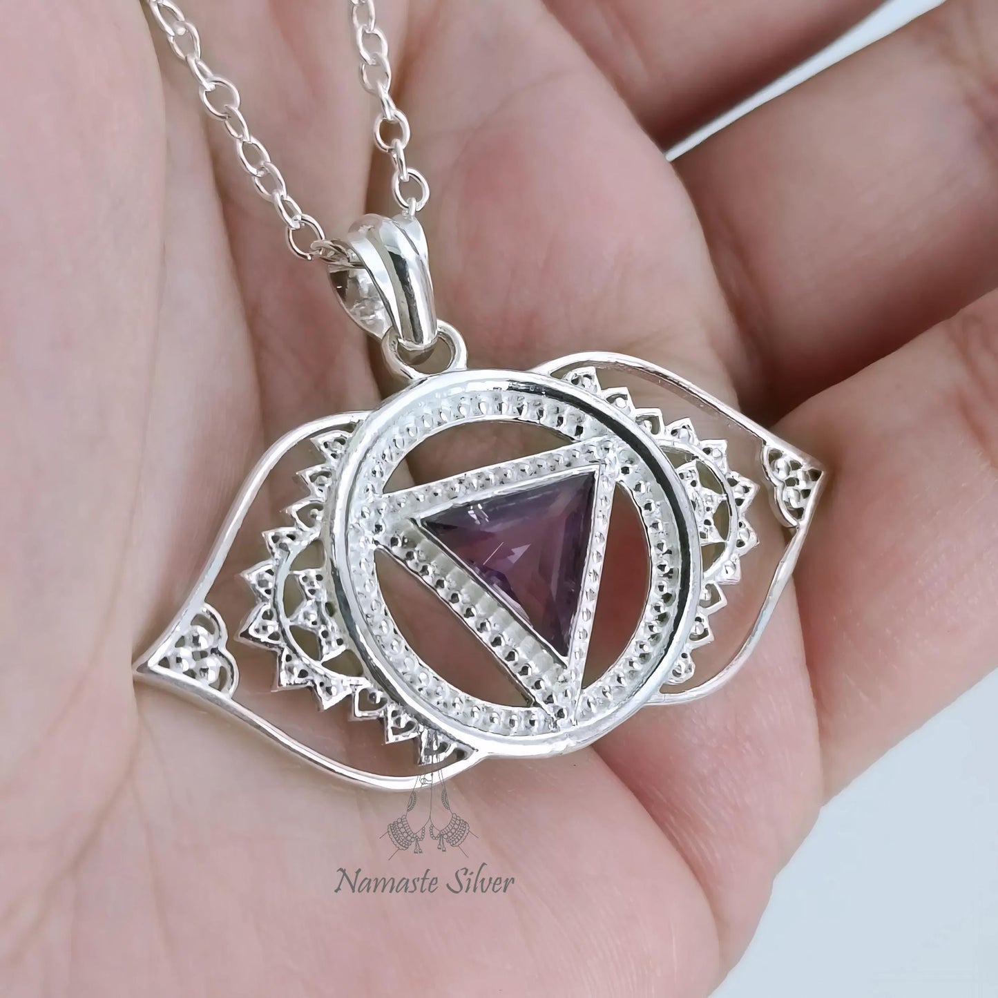 Third Eye Chakra Necklace, Sterling Silver Ajna Chakra Pendant, Natural Amethyst Gemstone Handmade Jewelry, Spiritual Healing Gift for Her