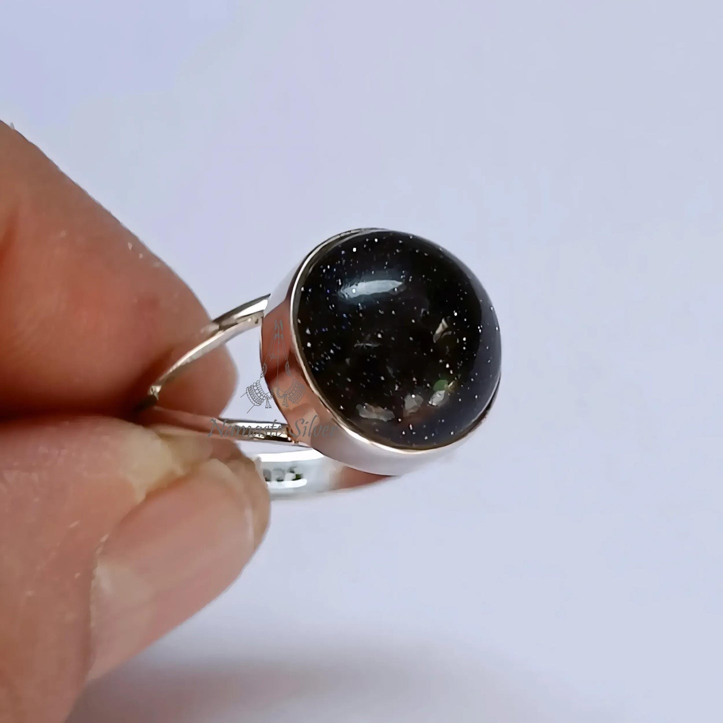 Blue Sunstone Ring, 925 Sterling Silver Statement Promise Ring for Women, Natural Blue Sun stone Round Handmade Jewelry, Unique Gift For Her
