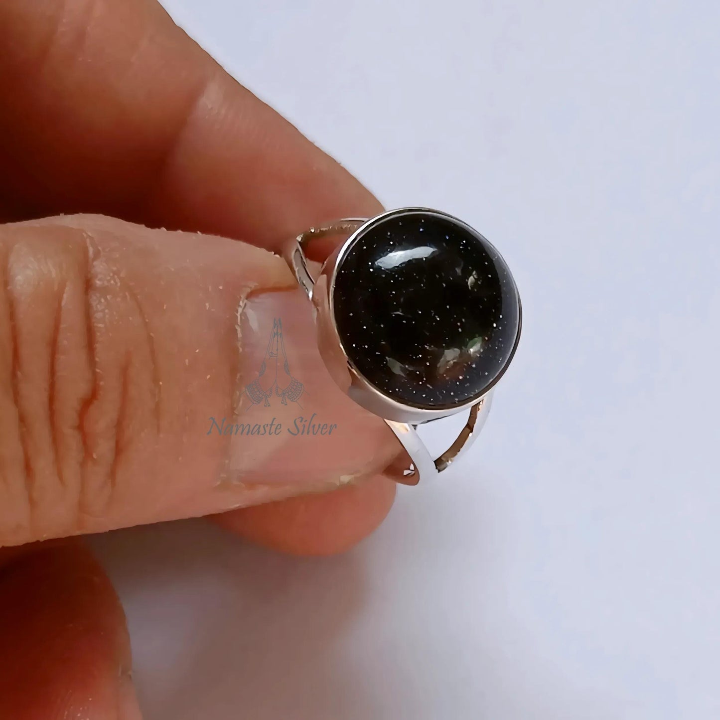 Blue Sunstone Ring, 925 Sterling Silver Statement Promise Ring for Women, Natural Blue Sun stone Round Handmade Jewelry, Unique Gift For Her