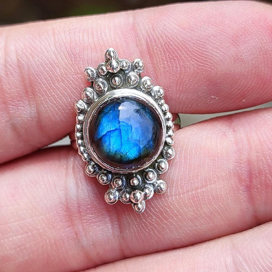 Labradorite Ring, 925 Sterling Silver Statement Promise Ring, Natural Labradorite Round Gemstone Handmade Boho Jewelry, unique Gift for her