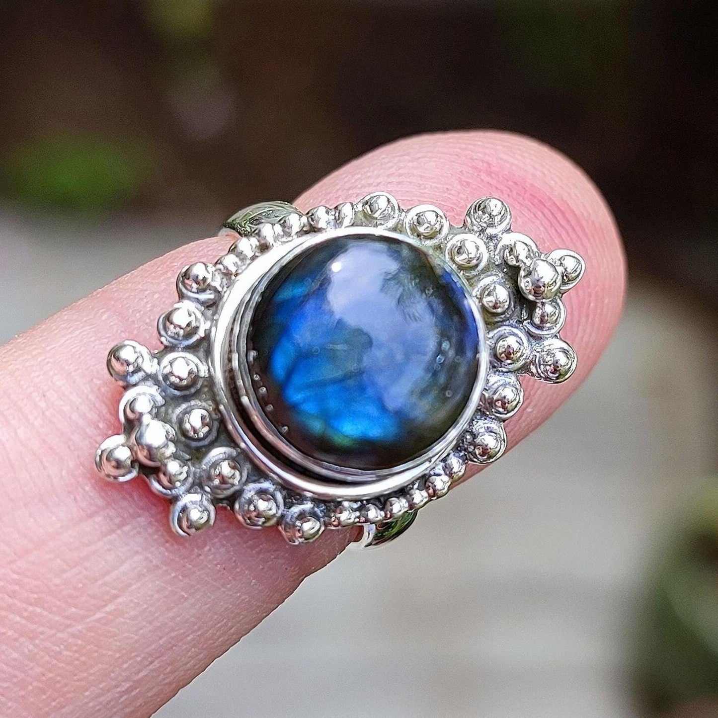 Labradorite Ring, 925 Sterling Silver Statement Promise Ring, Natural Labradorite Round Gemstone Handmade Boho Jewelry, unique Gift for her
