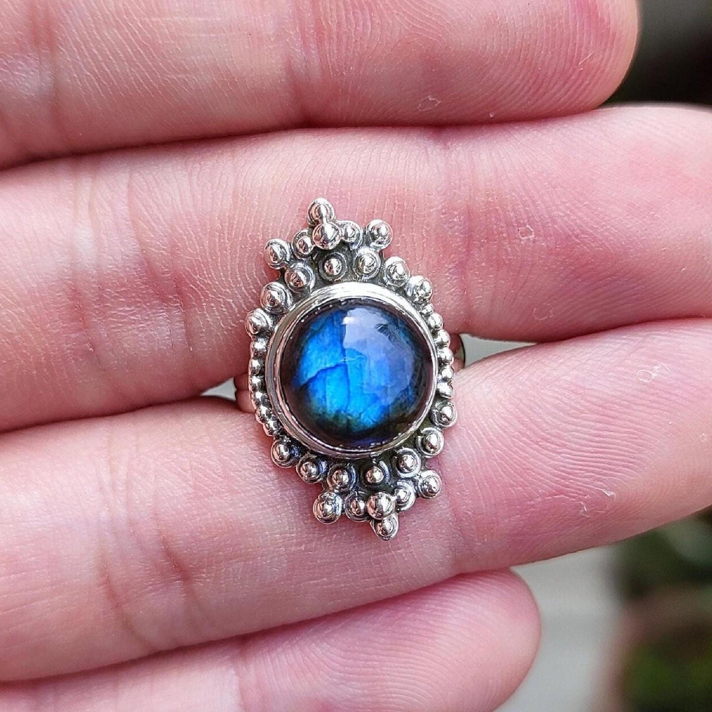 Labradorite Ring, 925 Sterling Silver Statement Promise Ring, Natural Labradorite Round Gemstone Handmade Boho Jewelry, unique Gift for her