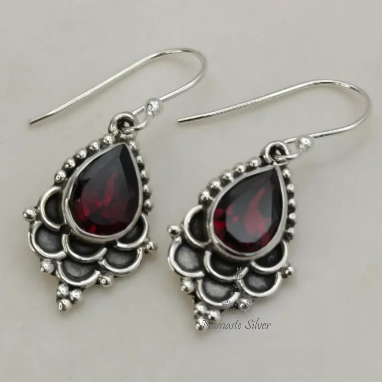 Garnet Earrings, 925 Sterling Silver Dangle Earrings, Natural Garnet Pear Shape Handmade Jewelry, January Birthstone, Unique Gift for Her