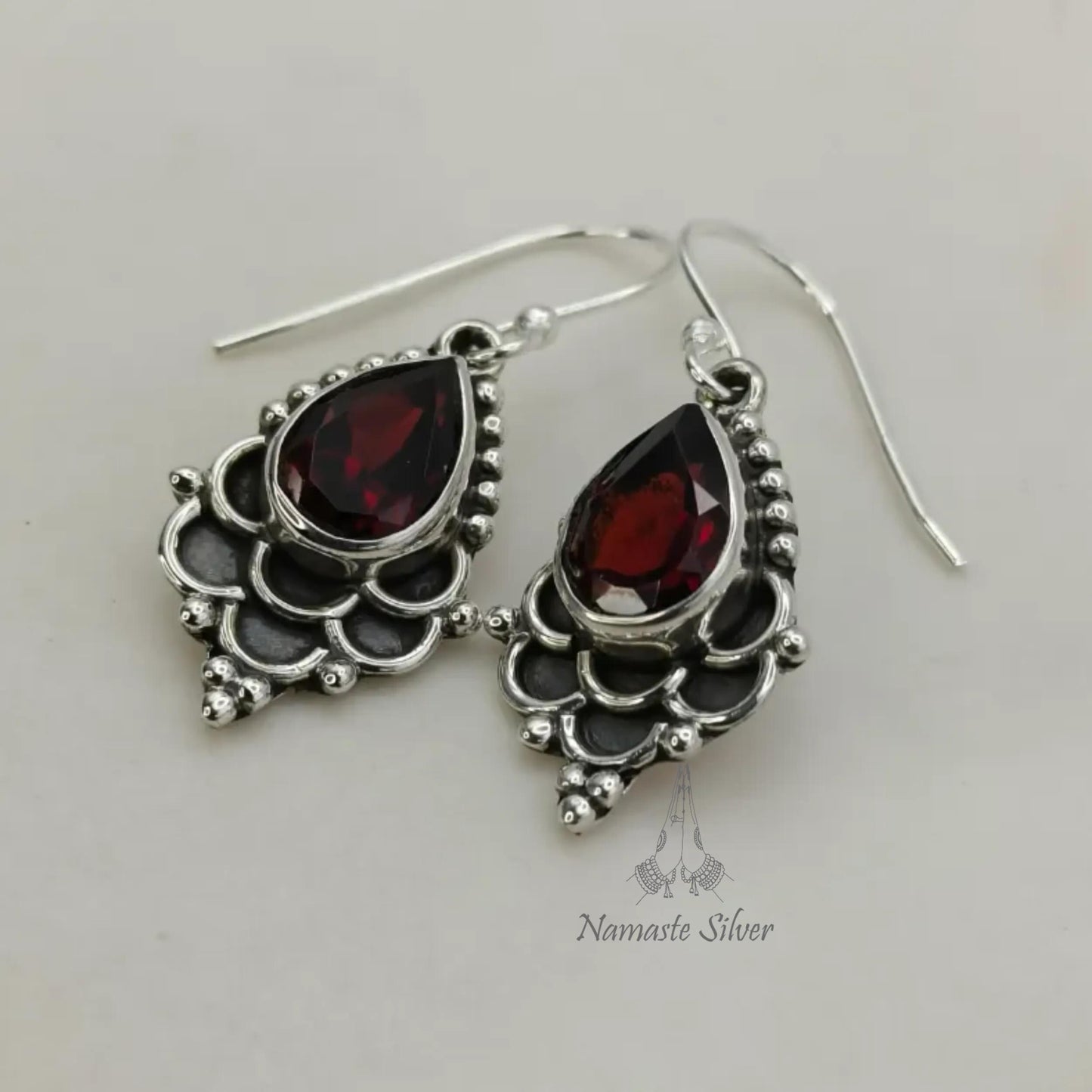 Garnet Earrings, 925 Sterling Silver Dangle Earrings, Natural Garnet Pear Shape Handmade Jewelry, January Birthstone, Unique Gift for Her