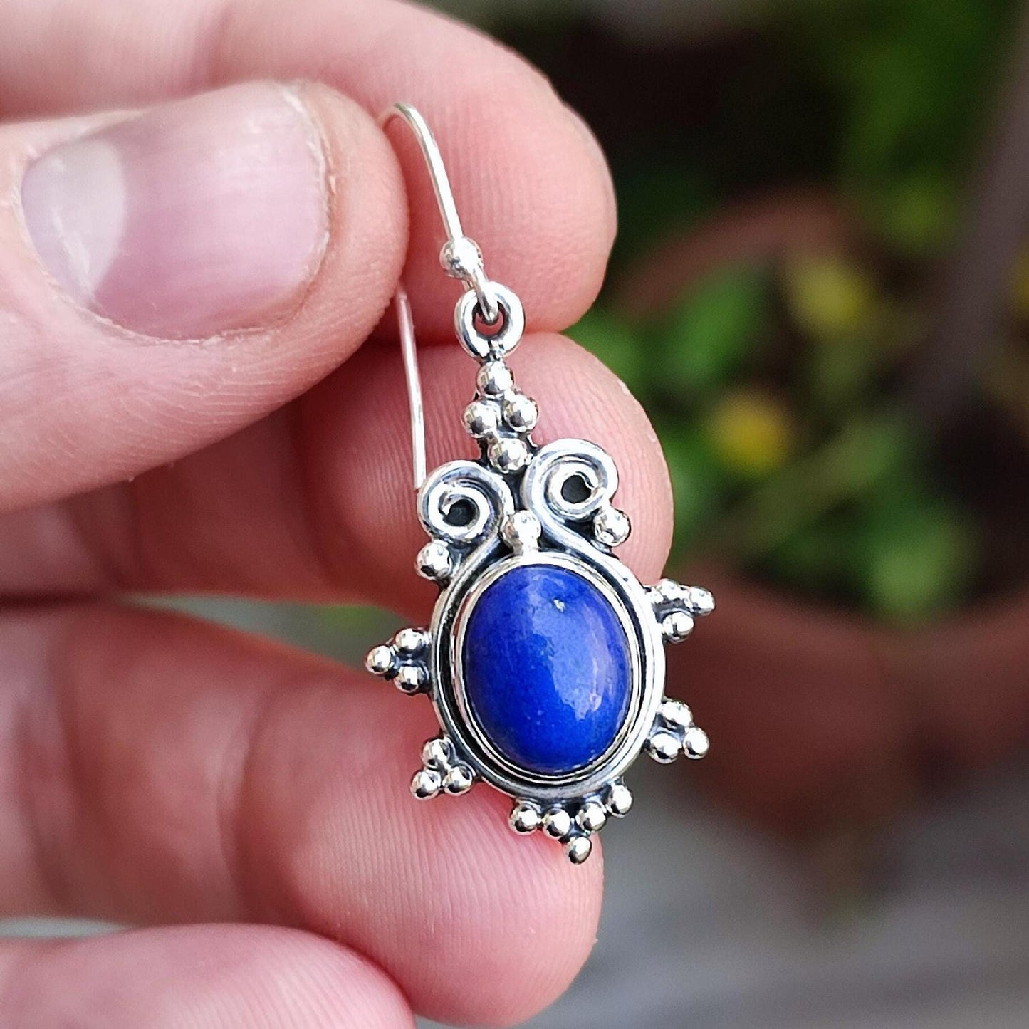 Lapis Lazuli Earrings, 925 Sterling Silver Dangle Earrings, Natural Lapis Oval Gemstone Handmade Jewelry, September Birthstone, Gift for Her
