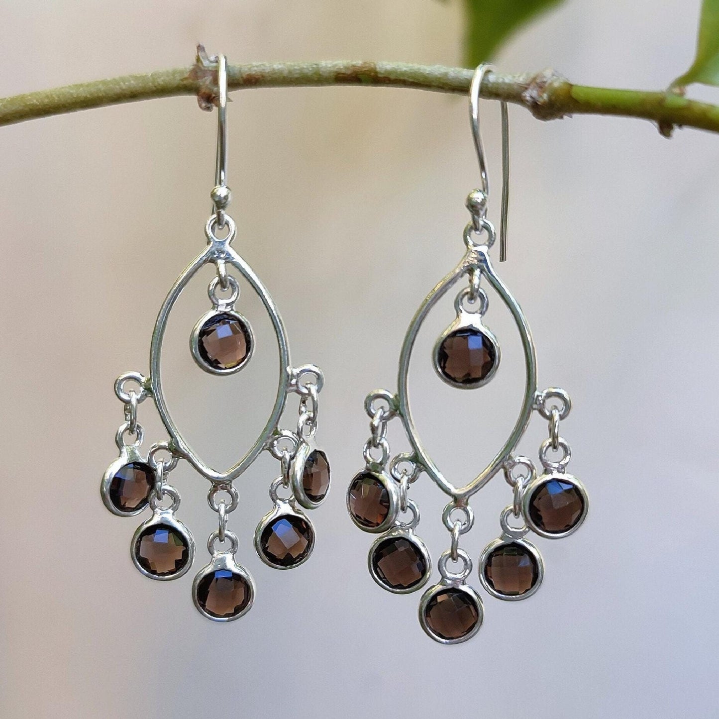 Smoky Quartz Earrings, 925 Sterling Silver Handmade Dangle Earrings, Natural Smoky Quartz Round Briolette Gemstone Jewelry, Gift for Her
