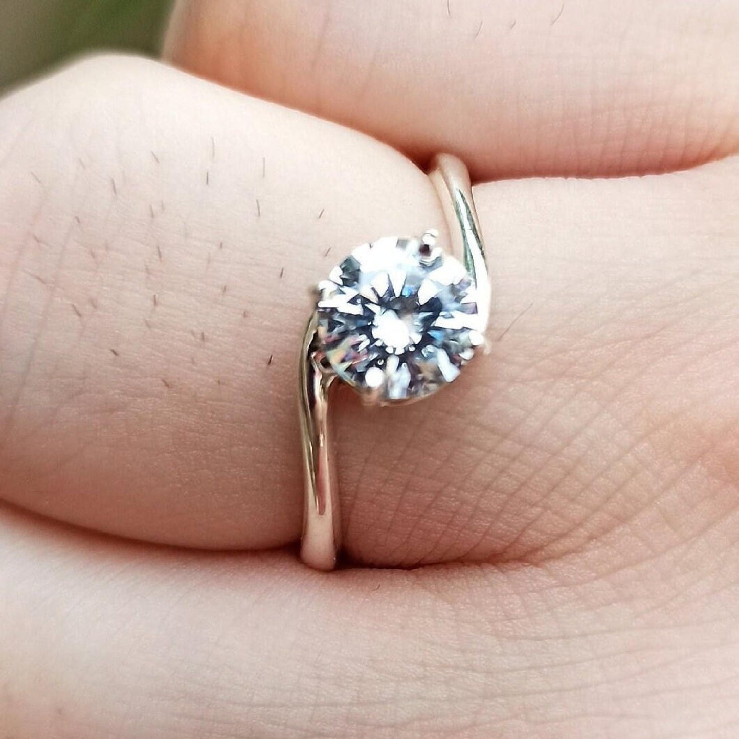 Cubic Zirconia Ring, 925 Sterling Silver Promise Solitaire Ring for Women, 4 Carat CZ Round Handmade Jewelry, Proposal Gift for Her Birthday