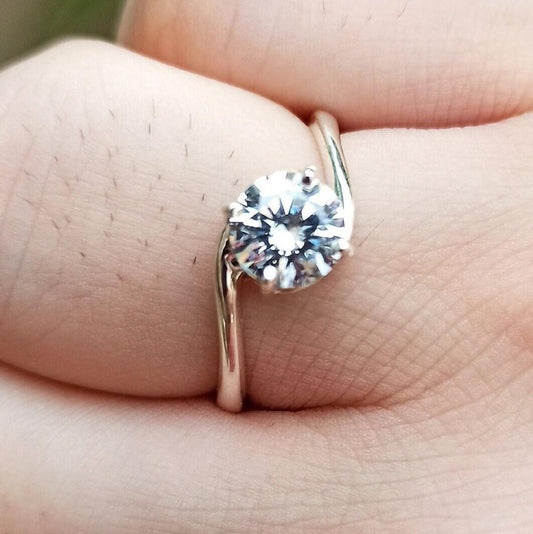 Cubic Zirconia Ring, 925 Sterling Silver Promise Solitaire Ring for Women, 4 Carat CZ Round Handmade Jewelry, Proposal Gift for Her Birthday
