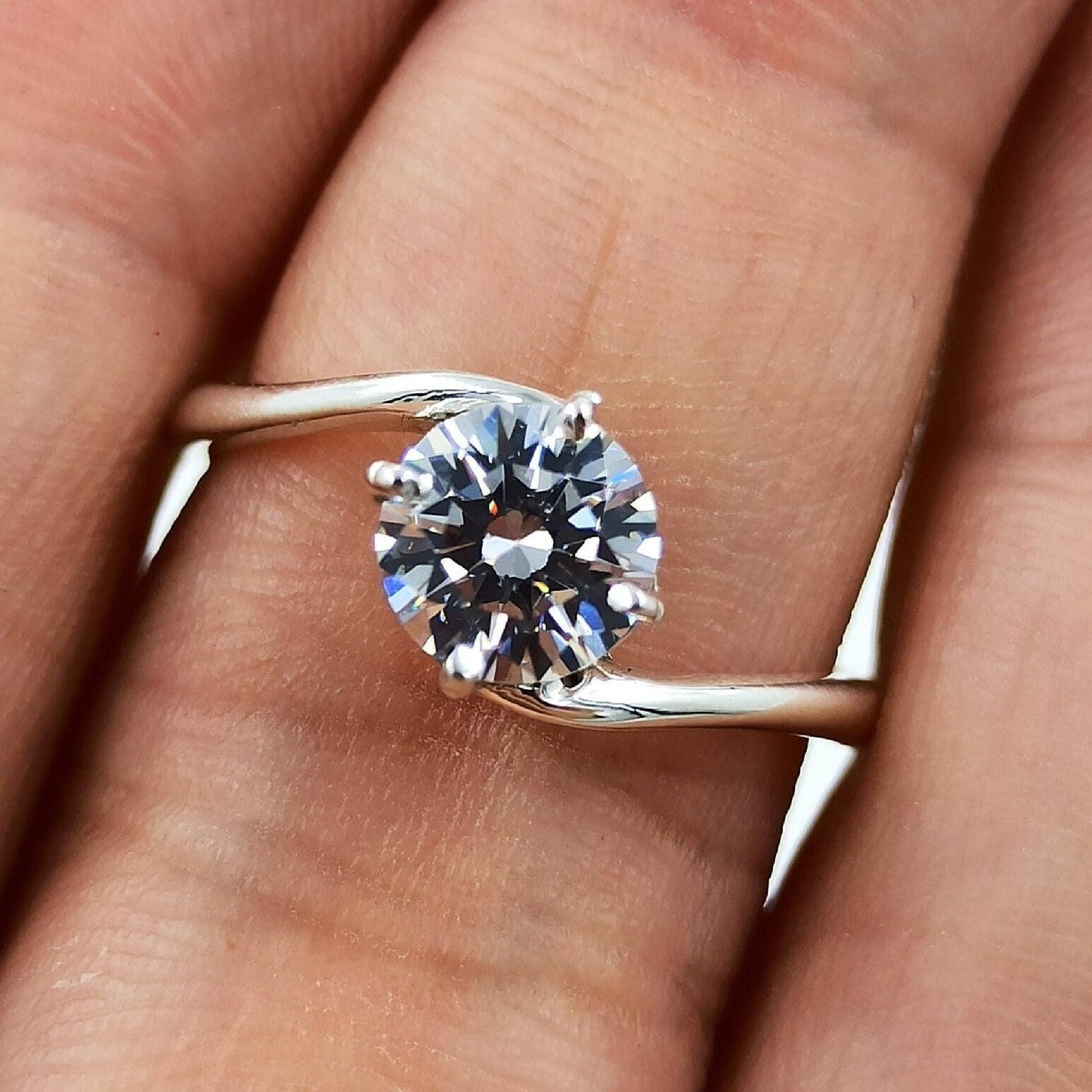 Cubic Zirconia Ring, 925 Sterling Silver Promise Solitaire Ring for Women, 4 Carat CZ Round Handmade Jewelry, Proposal Gift for Her Birthday
