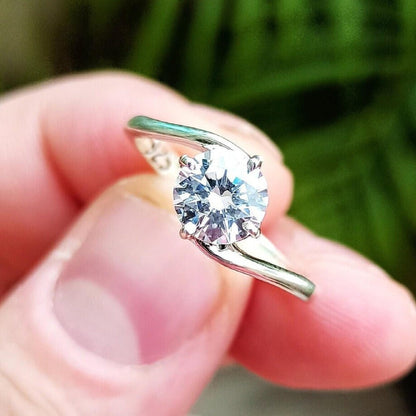 Cubic Zirconia Ring, 925 Sterling Silver Promise Solitaire Ring for Women, 4 Carat CZ Round Handmade Jewelry, Proposal Gift for Her Birthday