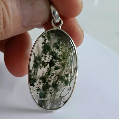 Moss Agate Pendant, 925 Sterling Silver Agate necklace Locket, Natural Moss Agate Big Oval Handmade Gemstone Jewelry, Unique Gift For Her