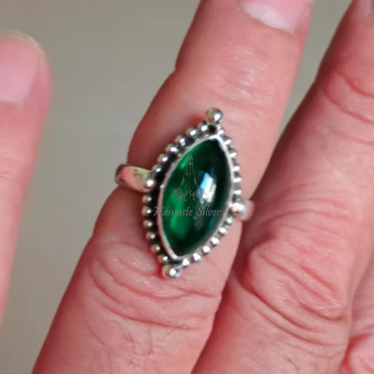 Nano Emerald Ring, 925 Sterling Silver Statement Promise Ring, Green Nano Emerald Marquise Gemstone Handmade Jewelry, Elegant Gift For Her