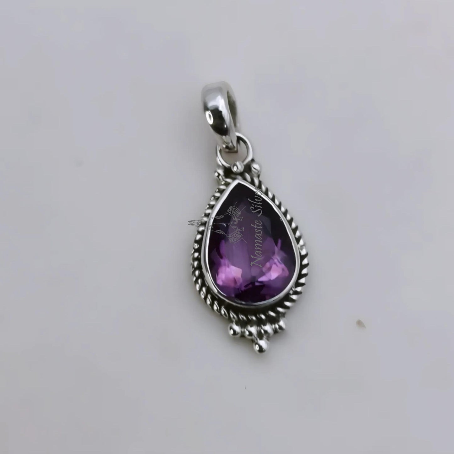 Amethyst Pendant, 925 Sterling Silver Locket for Necklace, Natural Purple Amethyst Pear Shape Gemstone Handmade Jewelry, February Birthstone