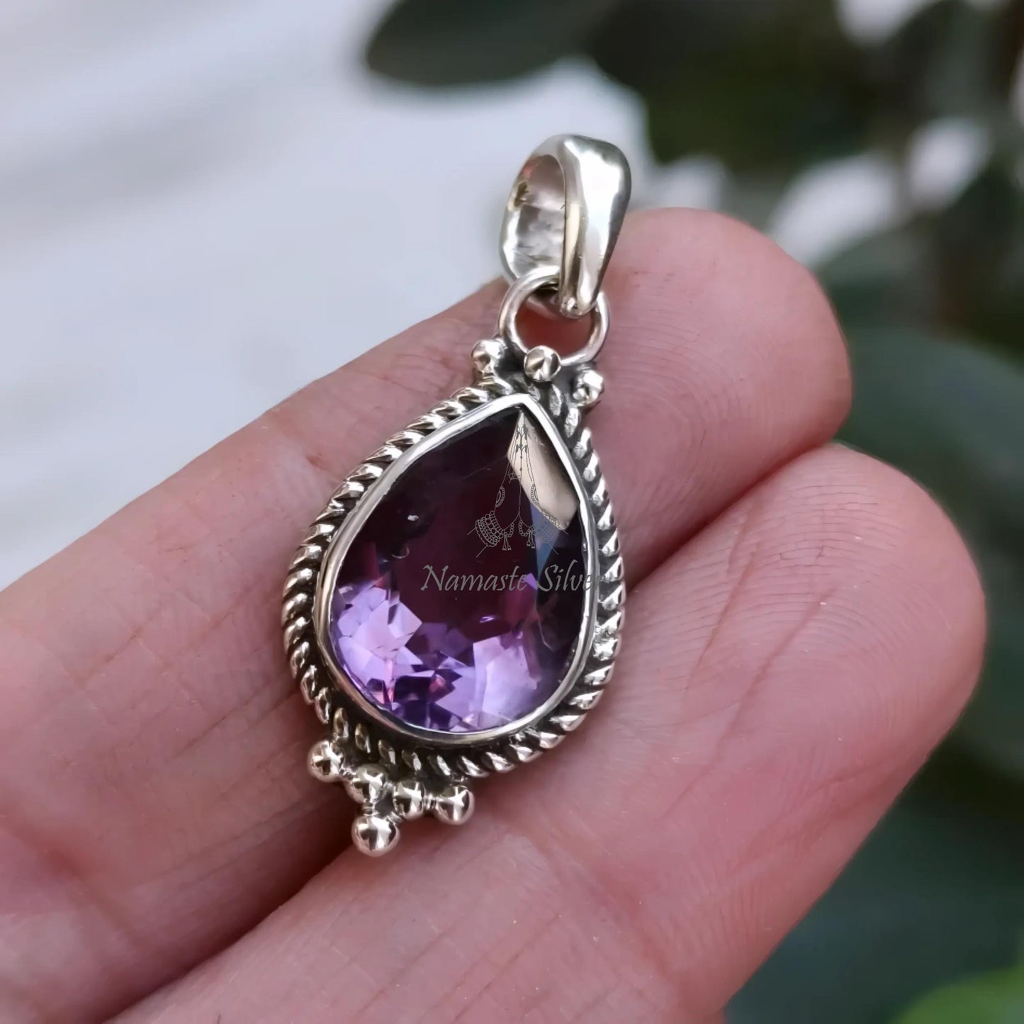 Amethyst Pendant, 925 Sterling Silver Locket for Necklace, Natural Purple Amethyst Pear Shape Gemstone Handmade Jewelry, February Birthstone